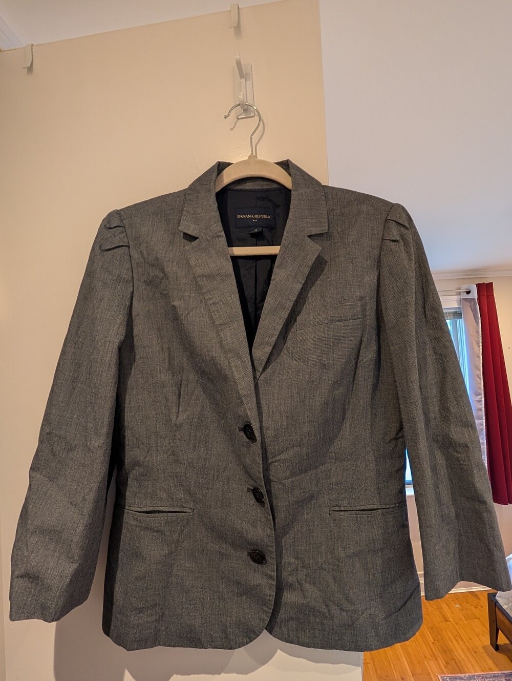 ​Banana Republic Puff Shoulder Blazer Jacket Gray Cotton Size 12 Tailored